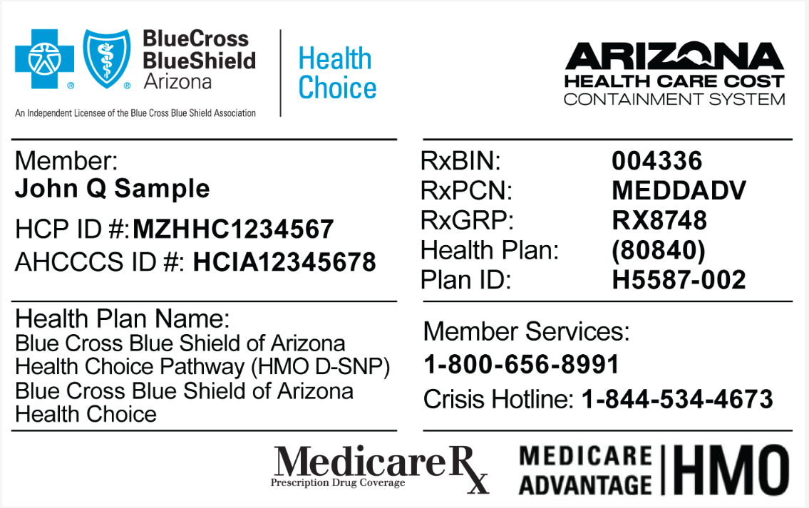 Example insurance ID card for AHCCCS + D-SNP Plan with the member number highlighted 